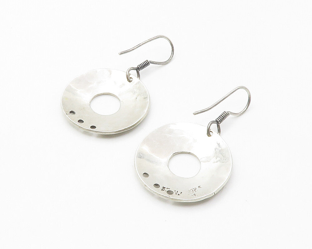 MEXICO 925 Sterling Silver  Vintage Shiny Etched Round Drop Earrings  EG7289