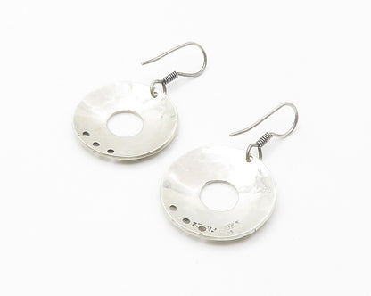 MEXICO 925 Sterling Silver  Vintage Shiny Etched Round Drop Earrings  EG7289