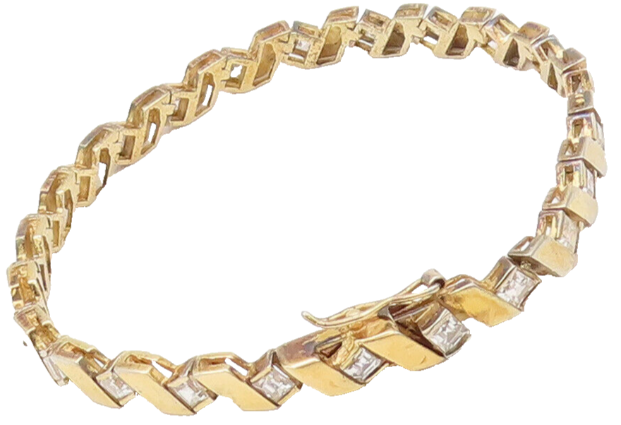 925 Sterling Silver  Vintage Gold Plated Brutalist CZ Tennis Bracelet  BT10127