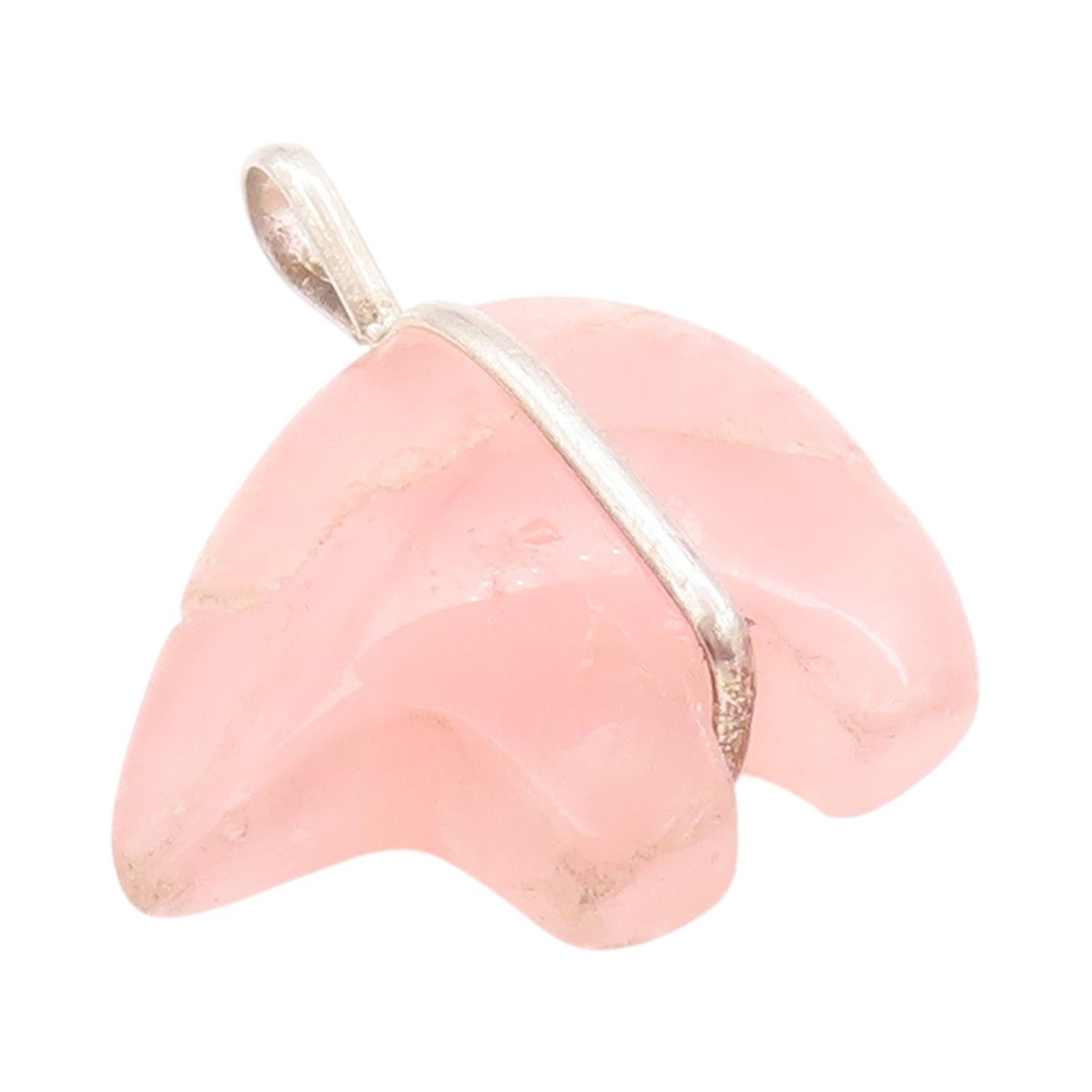 925 Sterling Silver Vintage Pendant Modernist Rose Quartz Bear  PT24204