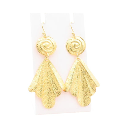 925 Sterling Silver Vintage Earrings Gold Plated Dangling Fan Design Cut EG13323