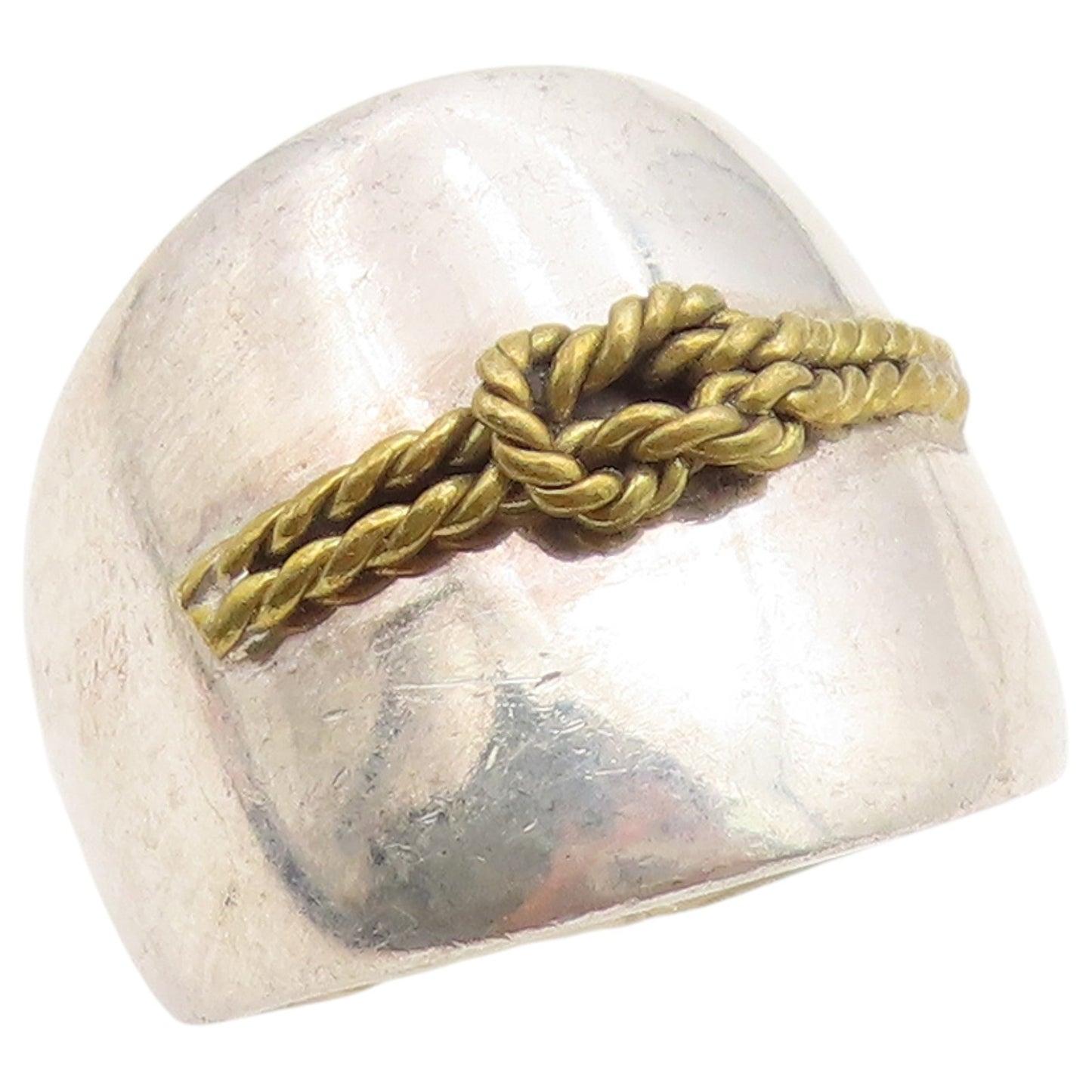 925 Sterling Silver Vintage Ring MEXICO Two Tone Double Rope Knot  Sz 8  RG36719