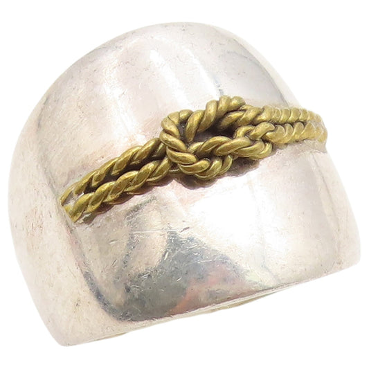 925 Sterling Silver Vintage Ring MEXICO Two Tone Double Rope Knot  Sz 8  RG36719