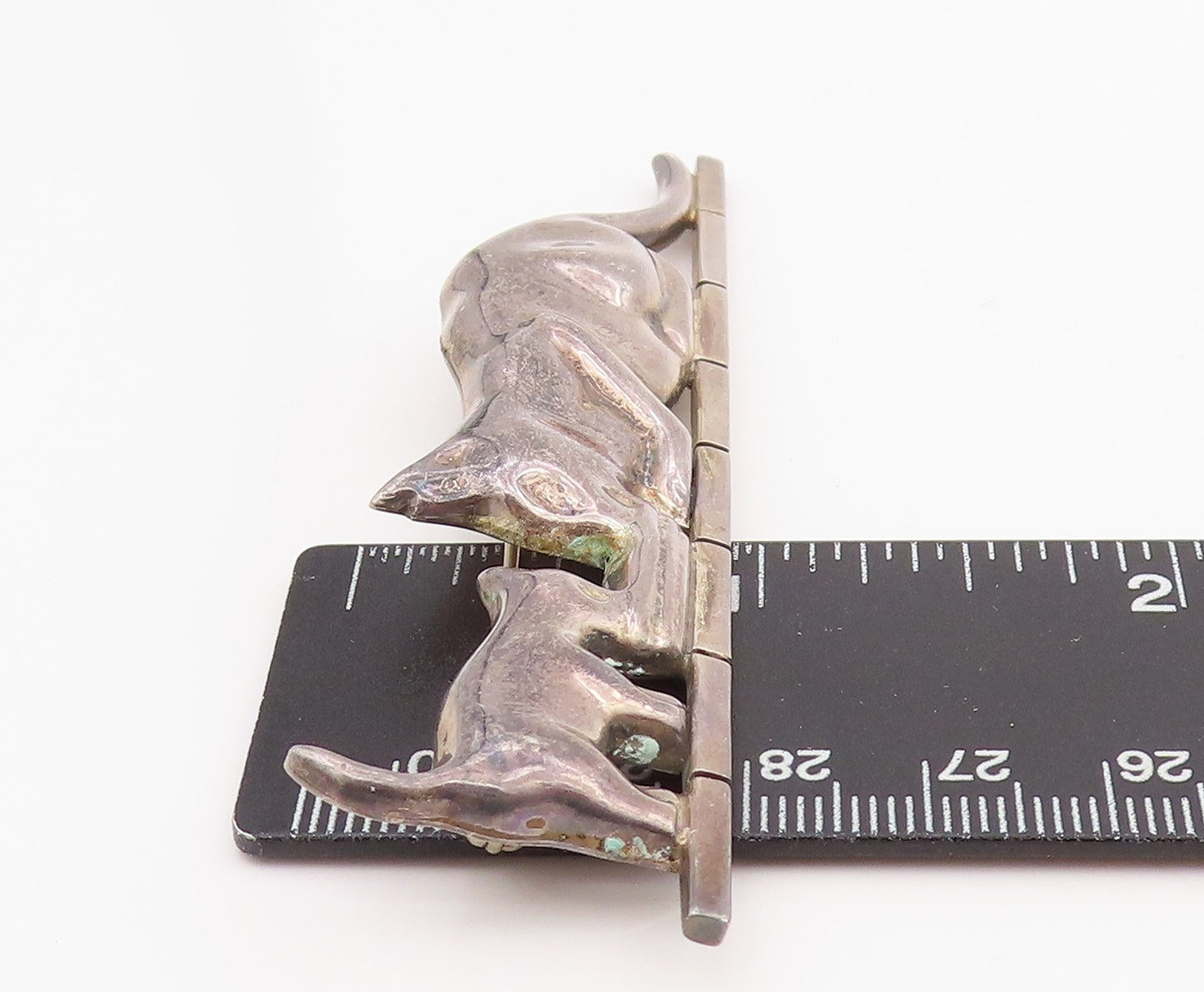 925 Sterling Silver Vintage Brooch MEXICO Cat & Kitten Sharing Meal Pin  BP12084
