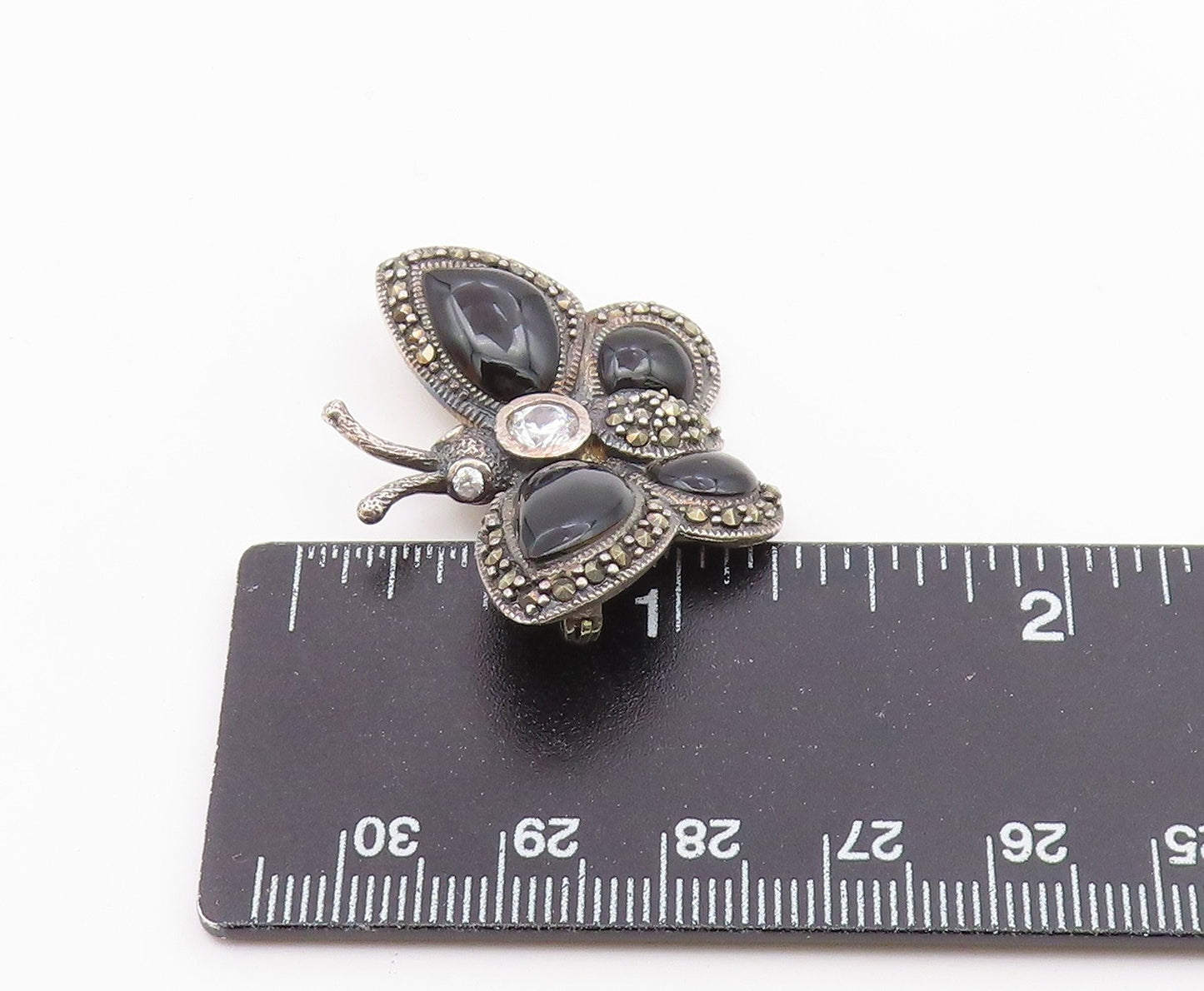 925 Silver  Vintage Cubic Zirconia & Multi Stone Butterfly Brooch Pin  BP9644