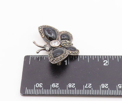 925 Silver  Vintage Cubic Zirconia & Multi Stone Butterfly Brooch Pin  BP9644