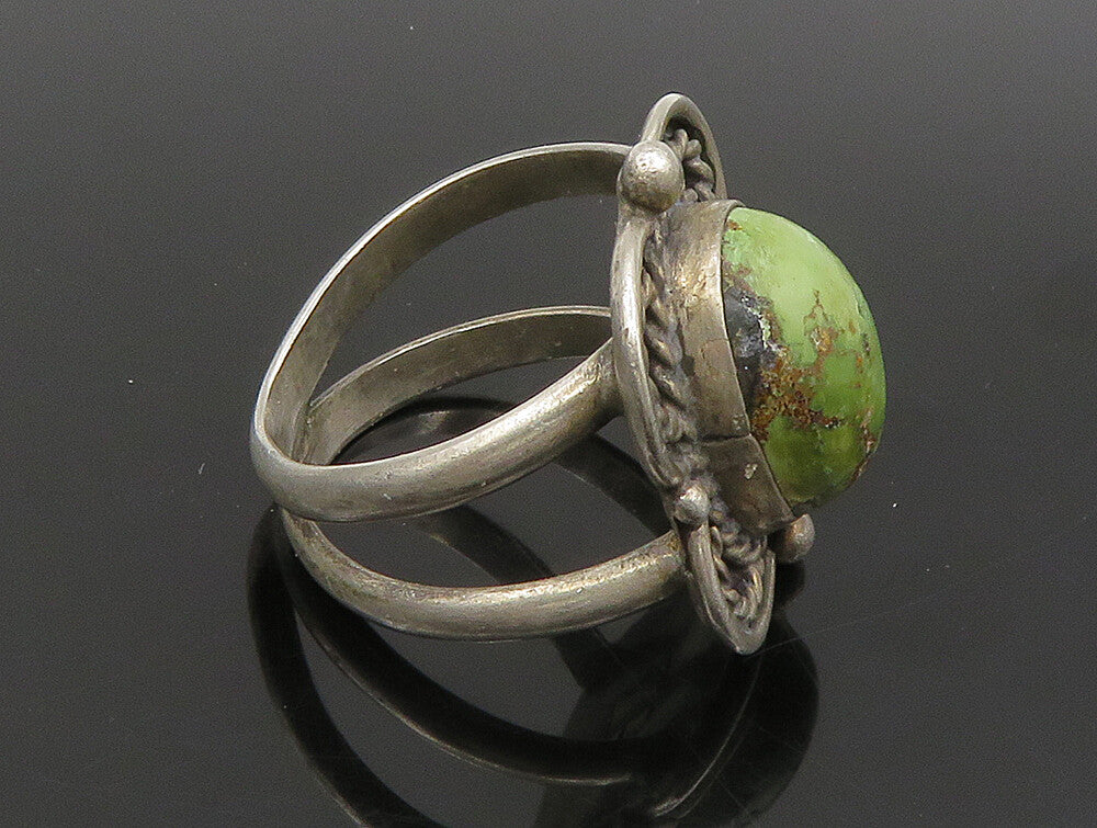 ZUNI NAVAJO 925 Sterling Silver  Vintage Green Jasper Band Ring Sz 8 RG24127