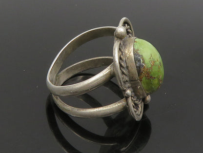 ZUNI NAVAJO 925 Sterling Silver  Vintage Green Jasper Band Ring Sz 8 RG24127