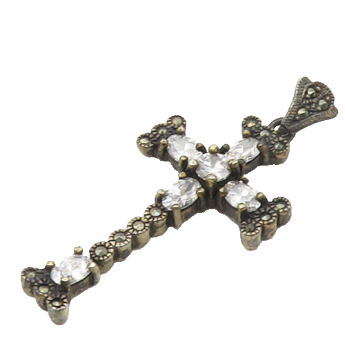 925 Silver  Vintage Cubic Zirconia & Marcasite Religious Cross Pendant PT14440