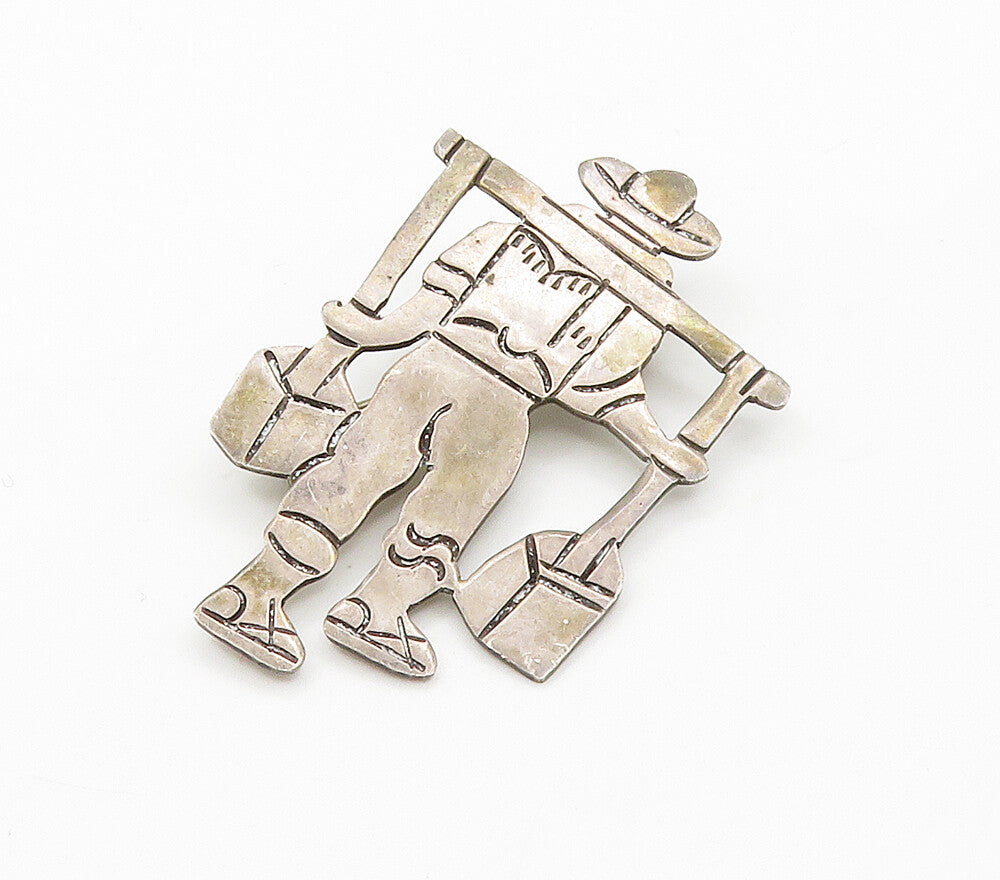 MEXICO 925 Sterling Silver  Vintage Man With Carrying Pole Brooch Pin  BP6240