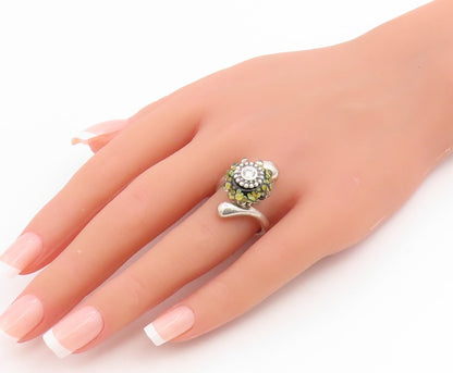 925 Sterling Silver Vintage Ring Classic CZ Glass Bubble Bypass  Sz 7.5  RG34924