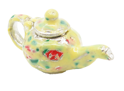 925 Sterling Silver  Vintage Enamel Tea Pot Motif Pendant (OPENS)  PT9045