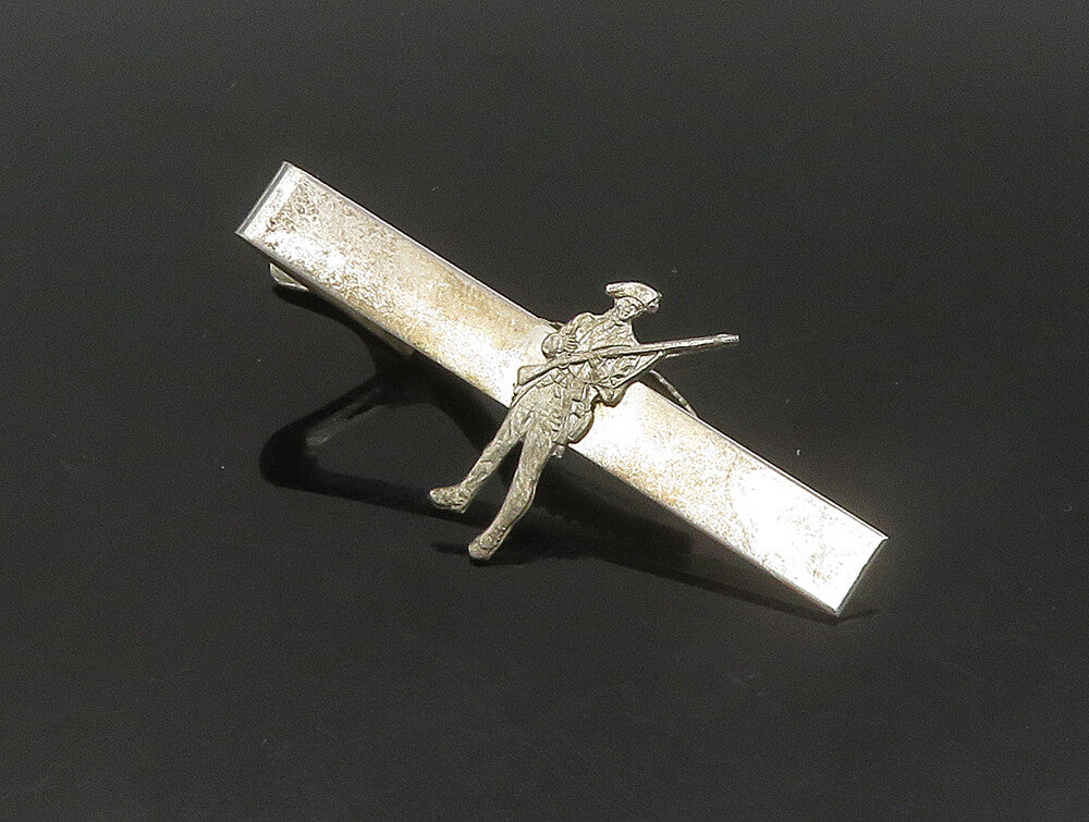 925 Sterling Silver  Vintage Shiny Army Solider With Rifle Tie Clip  TR3262