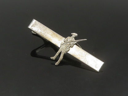 925 Sterling Silver  Vintage Shiny Army Solider With Rifle Tie Clip  TR3262
