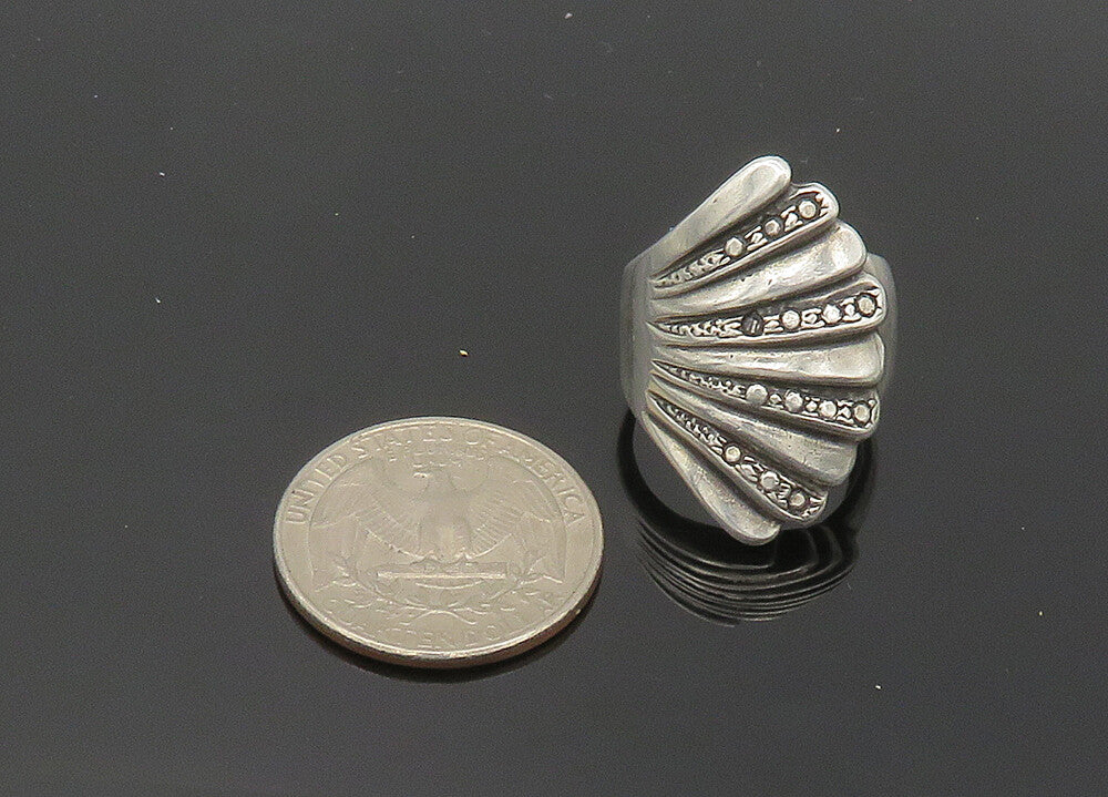 925 Sterling Silver  Vintage Shiny Fluted Wing Style Band Ring Sz 7  RG20488