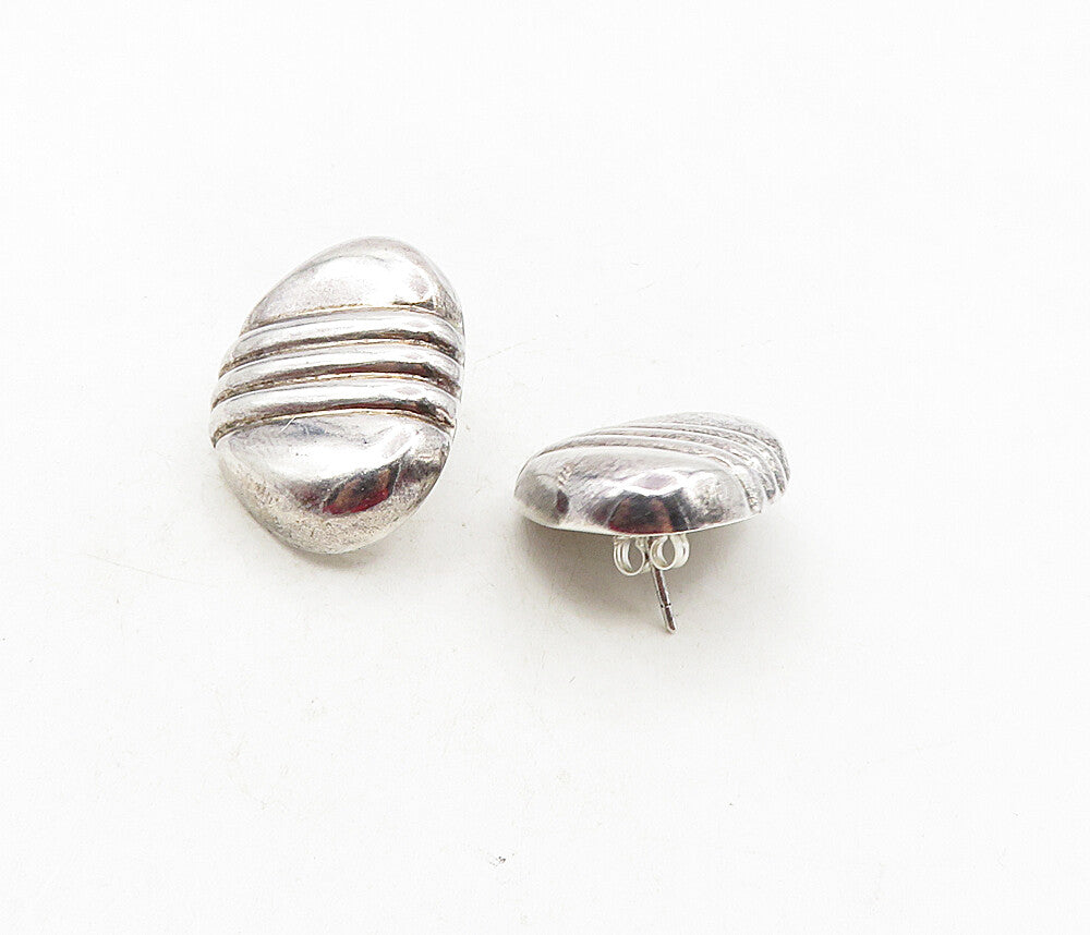 925 Sterling Silver  Vintage Shiny Fluted Detail Hollow Drop Earrings  EG4707