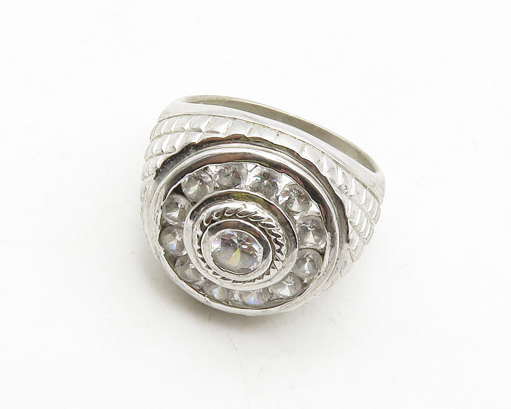 925 Sterling Silver  Vintage Cubic Zirconia Round Cocktail Ring Sz 10  RG13835