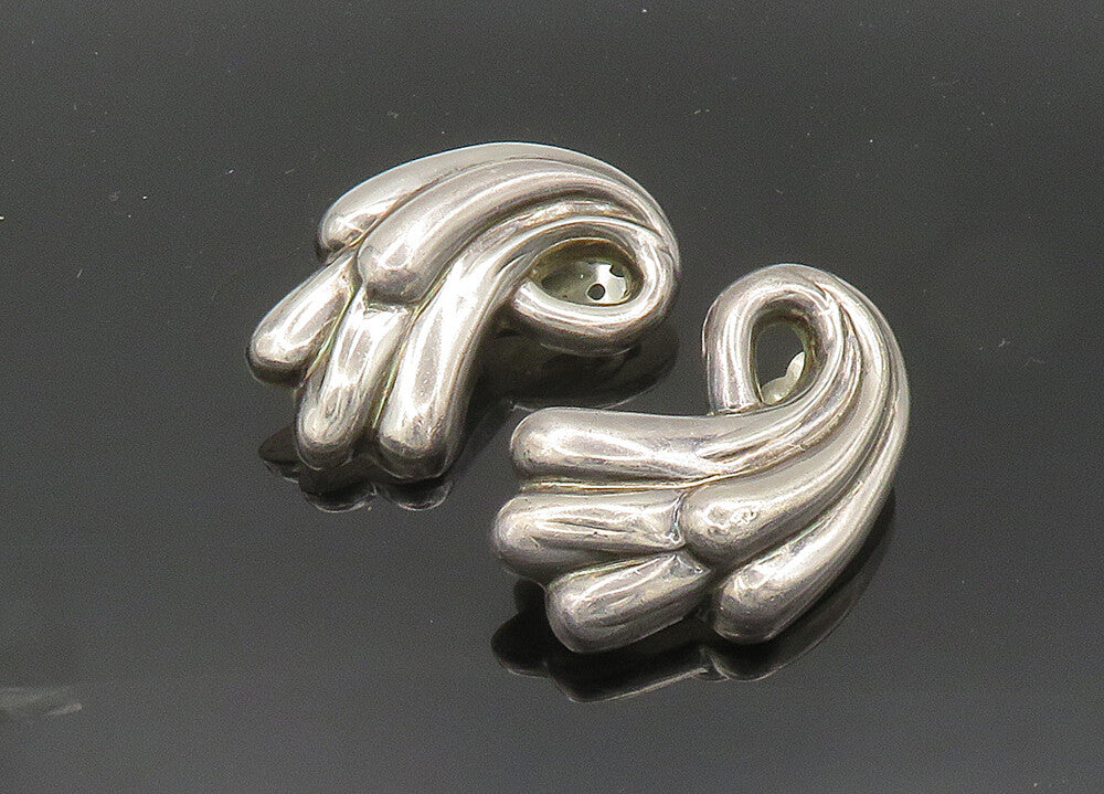 MEXICO 925 Silver  Vintage Shiny Swirl Heavy Non Pierce Earrings  EG10283