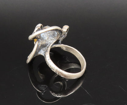 ISRAEL 925 Silver  Vintage Modernist Openwork Tiger's Eye Ring Sz 7.5  RG26019