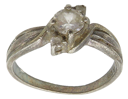925 Sterling Silver  Vintage White Topaz Dark Tone Band Ring Sz 8  RG16200