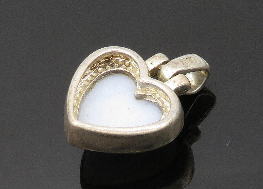 925 Sterling Silver  Vintage Blue Agate Fluted Love Heart Pendant  PT16549