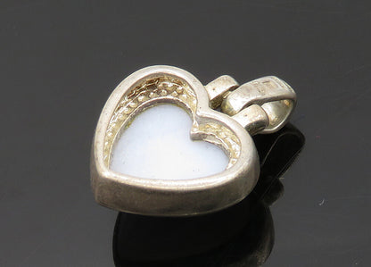 925 Sterling Silver  Vintage Blue Agate Fluted Love Heart Pendant  PT16549