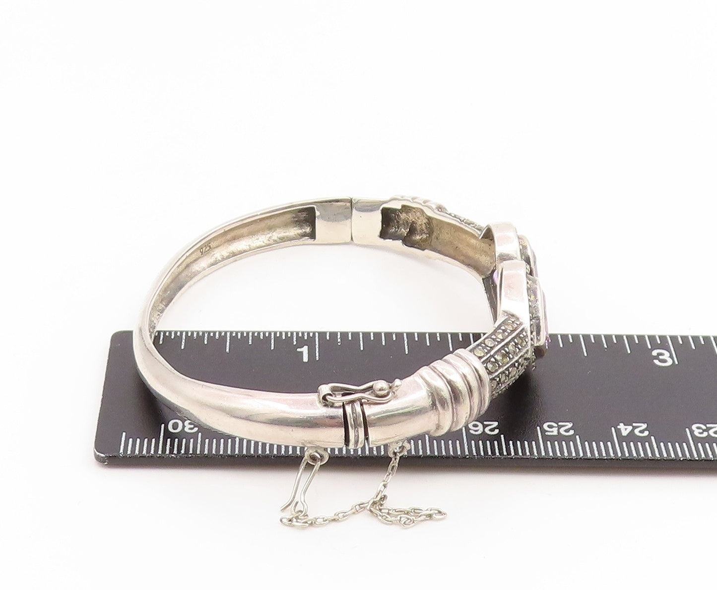 925 Sterling Silver Vintage Bracelet Pear Cut Amethyst & Topaz Bangle  BT11928
