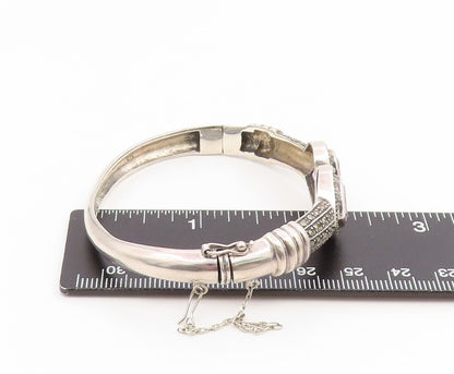 925 Sterling Silver Vintage Bracelet Pear Cut Amethyst & Topaz Bangle  BT11928