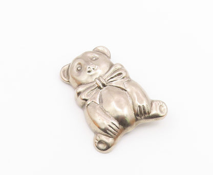 925 Sterling Silver Vintage Sitting Hollow Bear With Bow Tie Brooch Pin BP9902