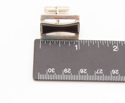 RIC MEXICO 925 Silver  Vintage Modernist Hour Glass Cut Onyx Cuff Links TR3543