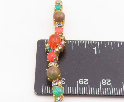 925 Sterling Silver Vintage Bracelet Gold Plated Multi Gemstone Medley  BT11528