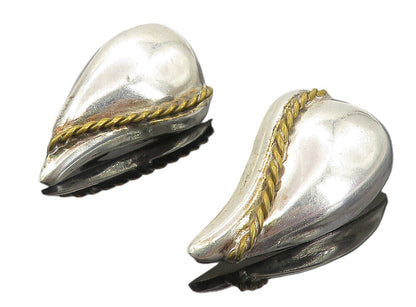 MEXICO 925 Sterling Silver  Vintage Two Tone Twist Non Pierce Earrings  EG3953