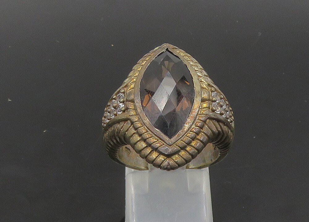 925 Sterling Silver   Vintage Smoky Topaz Pointed Cocktail Ring Sz 7  RG23017