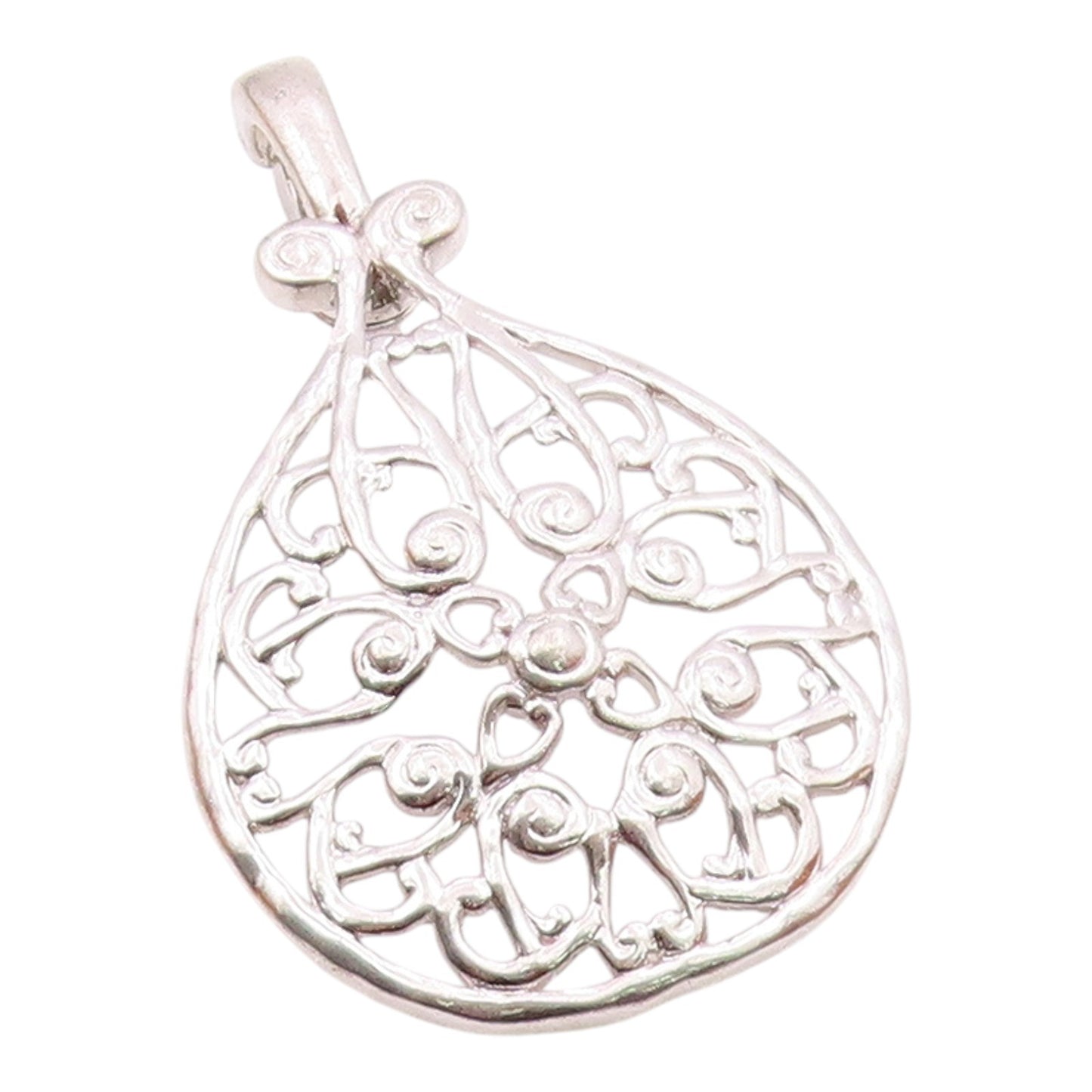 925 Sterling Silver  Vintage Shiny Open Floral Swirl Design Pendant  PT15801