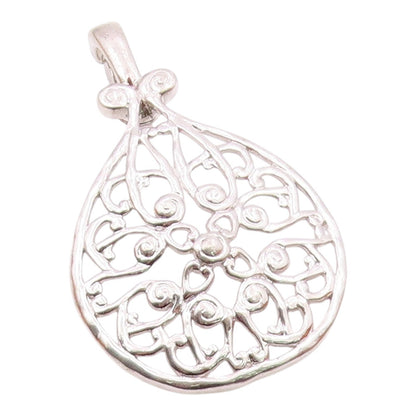 925 Sterling Silver  Vintage Shiny Open Floral Swirl Design Pendant  PT15801