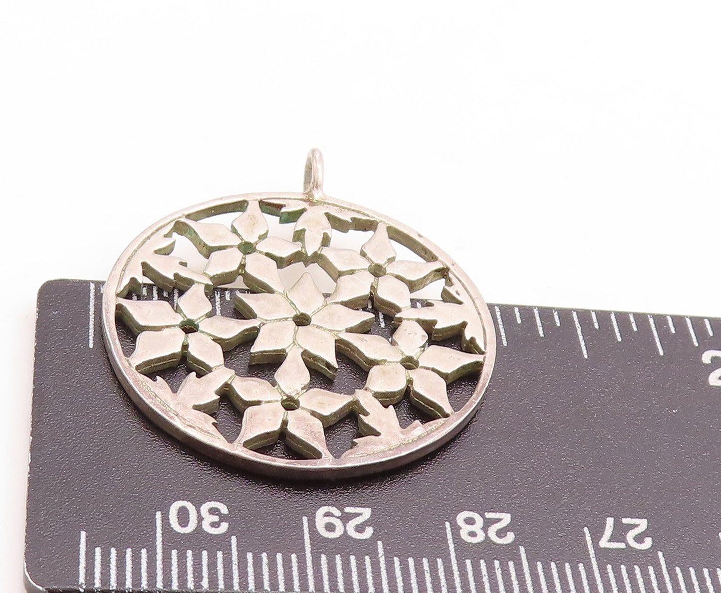 925 Sterling Silver Vintage Pendant Designer Cutout Floral Net Design  PT23754