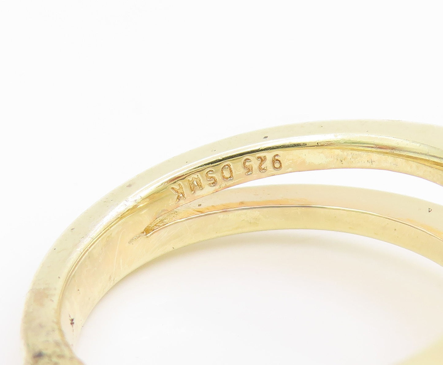 925 Sterling Silver Vintage Ring Gold Plated Elegant CZ Split Band Sz 7 RG35820