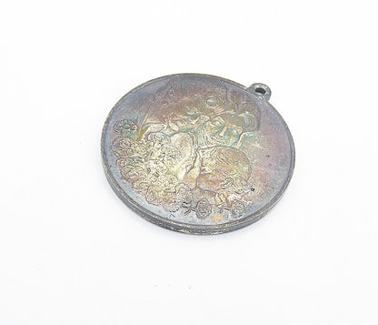 925 Sterling Silver  Vintage Mother's Day Quote Family Scene Pendant  PT4228
