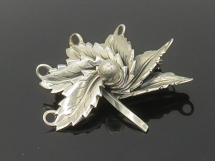 JEWEL ART 925 Sterling Silver  Vintage Shiny Floral Leaf Brooch Pin  BP6762