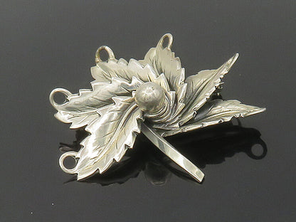 JEWEL ART 925 Sterling Silver  Vintage Shiny Floral Leaf Brooch Pin  BP6762
