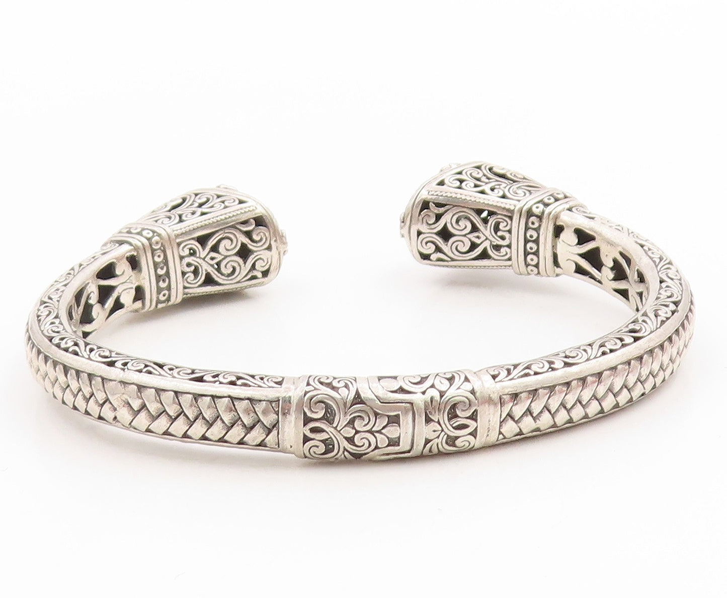 925 Sterling Silver Vintage Bracelet Intricate Floral Scrollwork Cuff  BT11805
