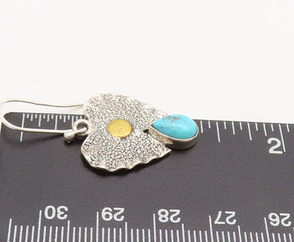 925 Silver  Vintage Hammered Crush Cutout Heart Turquoise Earrings  EG12528