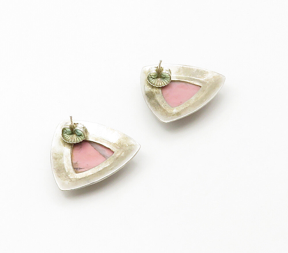 925 Sterling Silver  Vintage Cabochon Cut Rhodonite Drop Earrings  EG8557