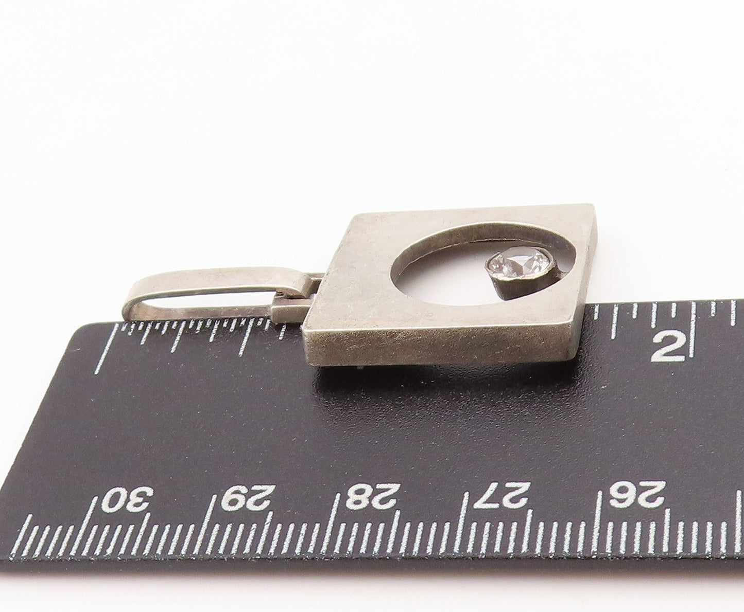 925 Sterling Silver Vintage Pendant Square With Cutout Circle & CZ  PT24408