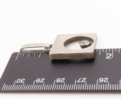 925 Sterling Silver Vintage Pendant Square With Cutout Circle & CZ  PT24408