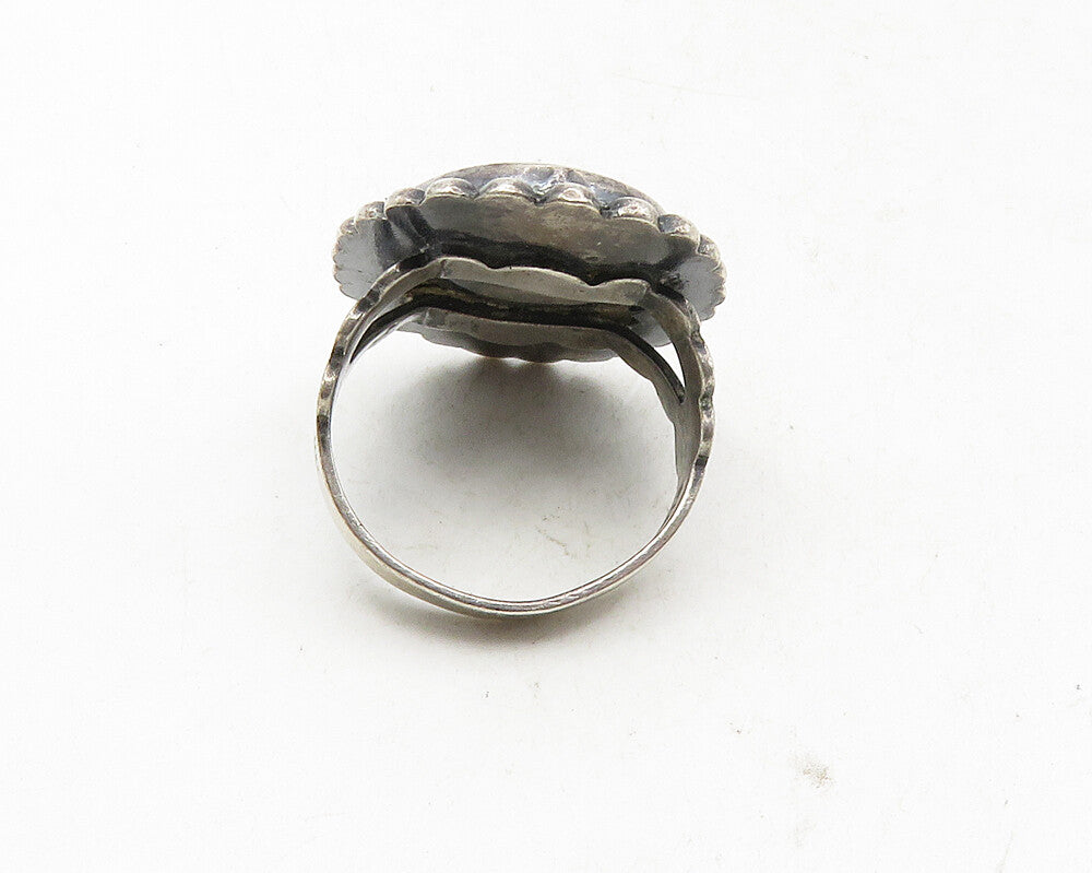 NAVAJO 925 Sterling Silver  Vintage Agate Cocktail Ring Sz 6.5  RG9611