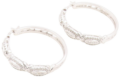 925 Sterling Silver Vintage Earrings Real 1/2ct Diamonds Elegant Hoops  EG14019