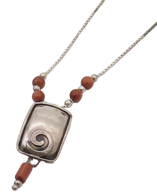 SILPADA 925 Silver  Vintage Carved Solid Pendent Goldstone Necklace  NE4104