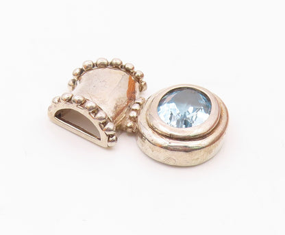 925 Sterling Silver  Vintage Fancy Blue Topaz Beaded Bail Pendant  PT21033