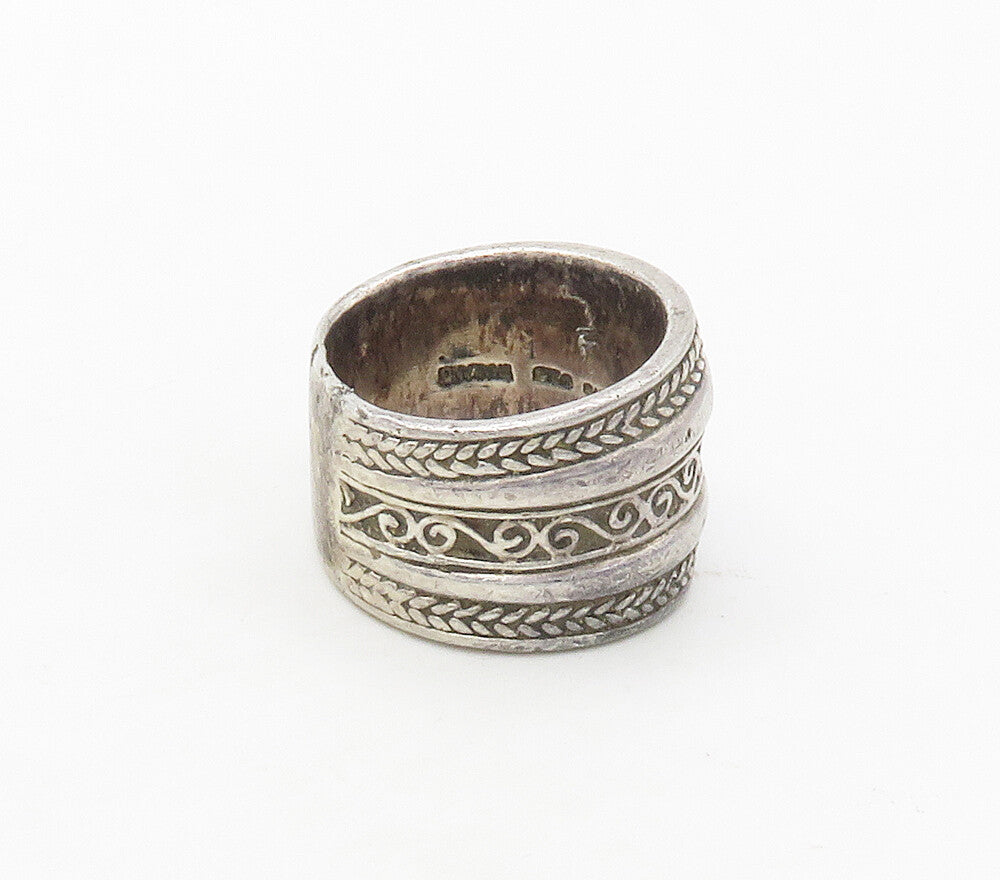 925 Sterling Silver  Vintage Swirl Wheat Layered Band Ring Sz 7  RG16722